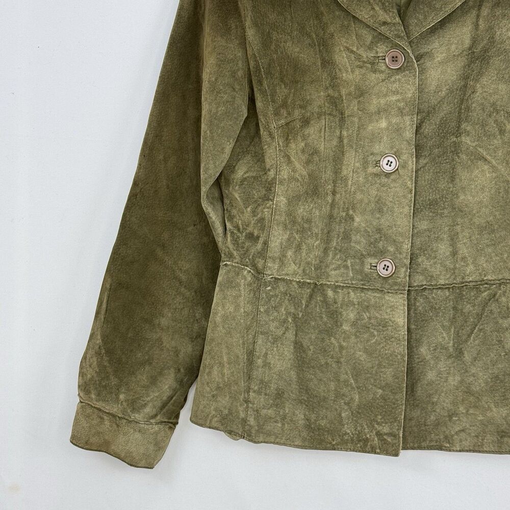 Brandon Thomas Womens Green Leather Suede Blazer Jacket Size S Long Sleeve Lined - Picture 13 of 16